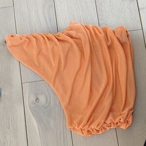 Large One Shoulder Solid Orange Ruched Sides Cropped Length Top Shirt